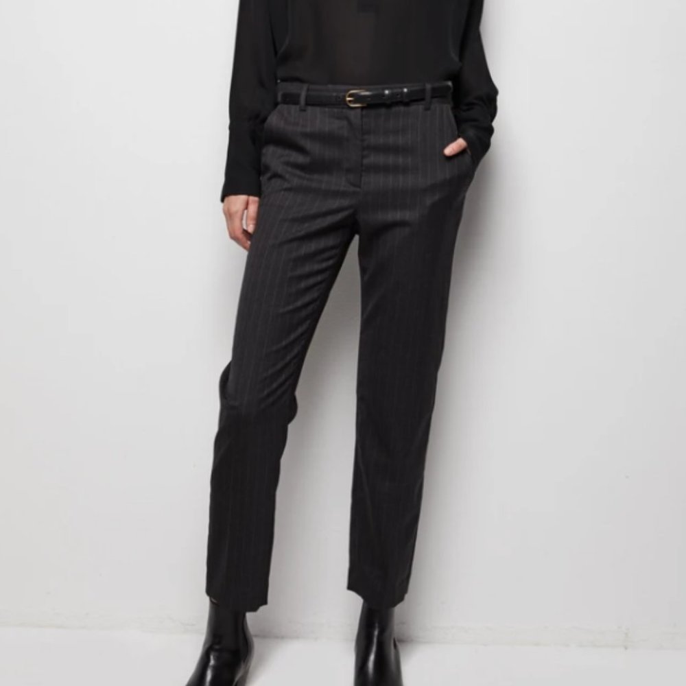 Nili Lotan Dark Charcoal Pinstripe Wool Pant